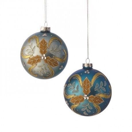 Regal Blue & Gold Glass Ornaments – 4" (Sold Separately)