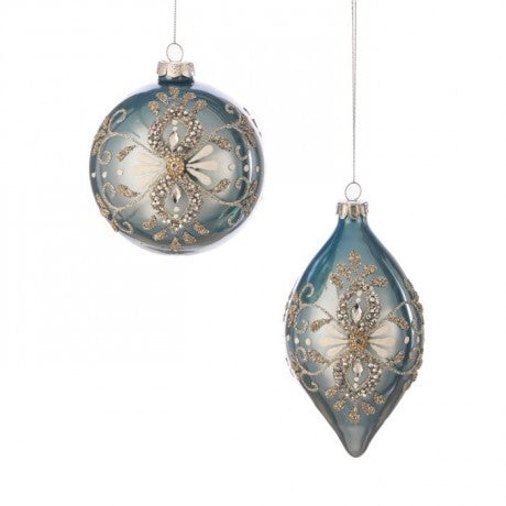 Blue & Platinum Jeweled Ornaments – Sold Separately
