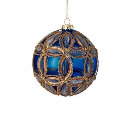 Blue & Gold Jewel Pattern Ornament – 4"