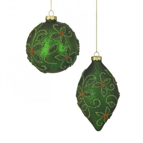 Jeweled Green Mercury Glass Ornaments