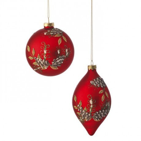 Red Pinecone Ornaments – Ball & Finial (Sold Separately)
