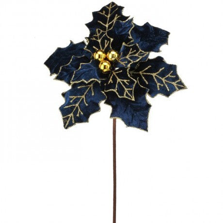 Navy Velvet Holly Leaf Pick – 22"