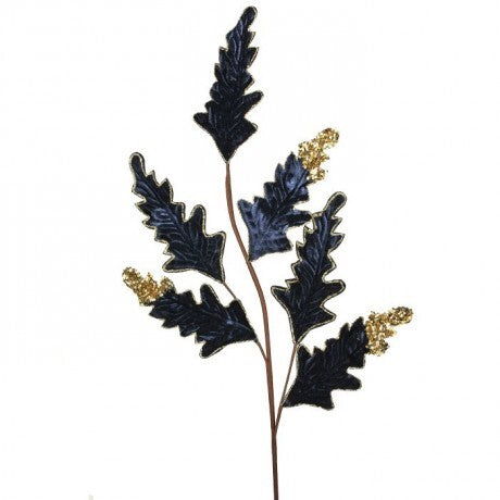 32" Midnight Blue Glitter Velvet Acanthus Spray