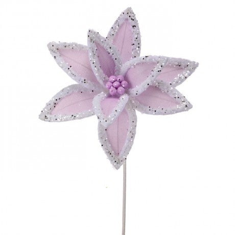 Lavender Glitter Poinsettia Pick – 22"