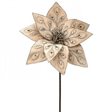 Champagne Jeweled Poinsettia Pick – 22"
