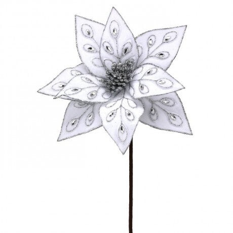 Bejeweled Poinsettia Stem – 22" (White)