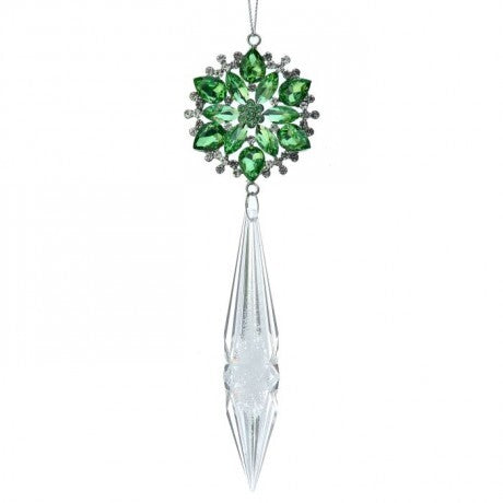 7" Green Crystal Snowflake Drop Ornament