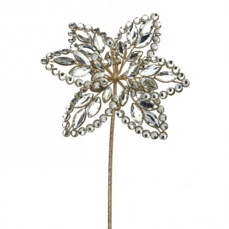 18" Champagne Jeweled Poinsettia Stem