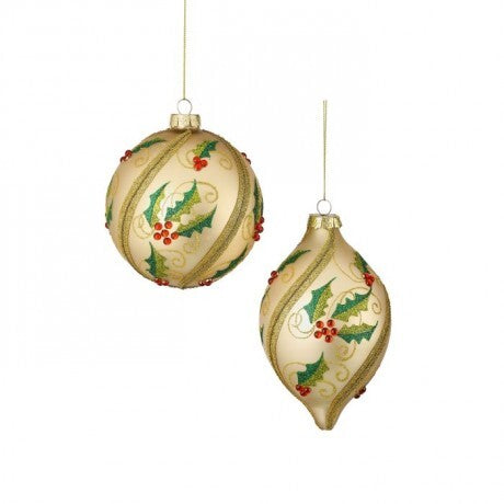 Gold Ornaments with Holly & Berries – 4"