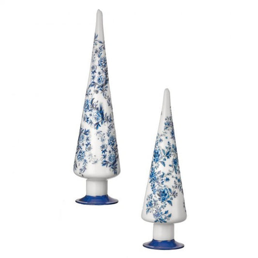 Blue & White Floral Glass Trees