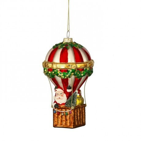 Santa in Hot Air Balloon Glass Ornament – 6"