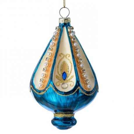 Blue & Gold Jeweled Finial Ornament – 5"