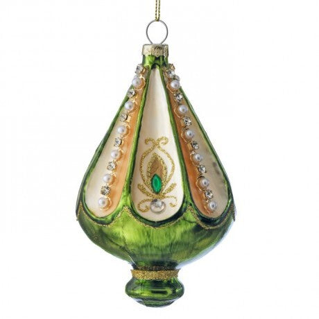 Green & Gold Jeweled Glass Ornament – 5"