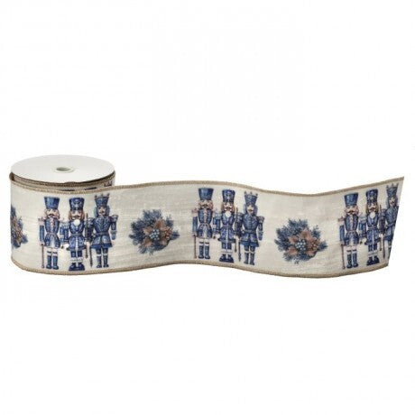 Blue & White Nutcracker Ribbon with Gold Backing – 4" x 10 yards