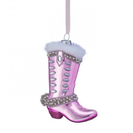 4" Pink Jeweled Cowboy Boot Glass Ornament