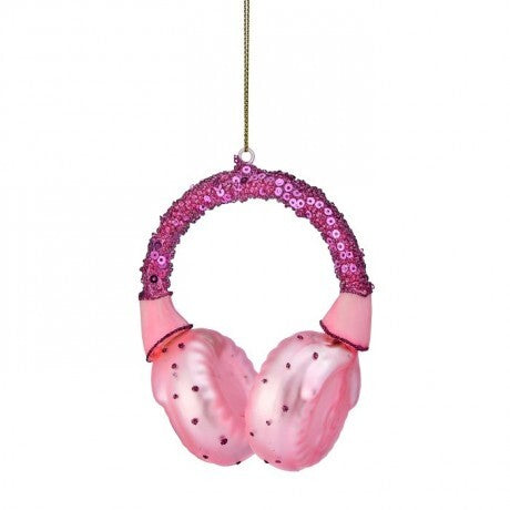 5" Pink Sequin Headphones Glass Ornament