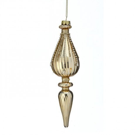 9.5" Gold Diamond Glass Finial Ornament