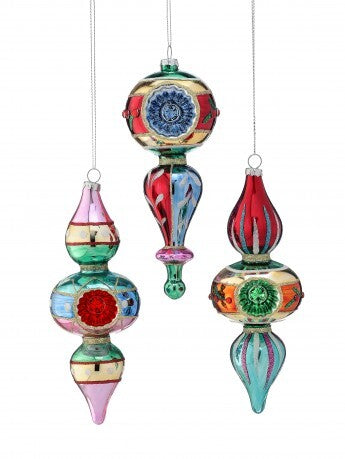 8" Multicolor Reflector Glass Finial Ornament