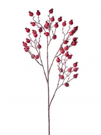 38" Iced Red Crown Berry Spray
