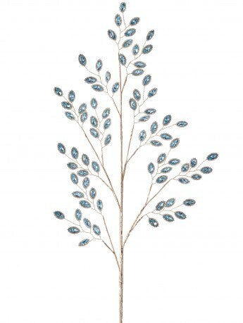 30" Blue Jeweled Leaf Spray