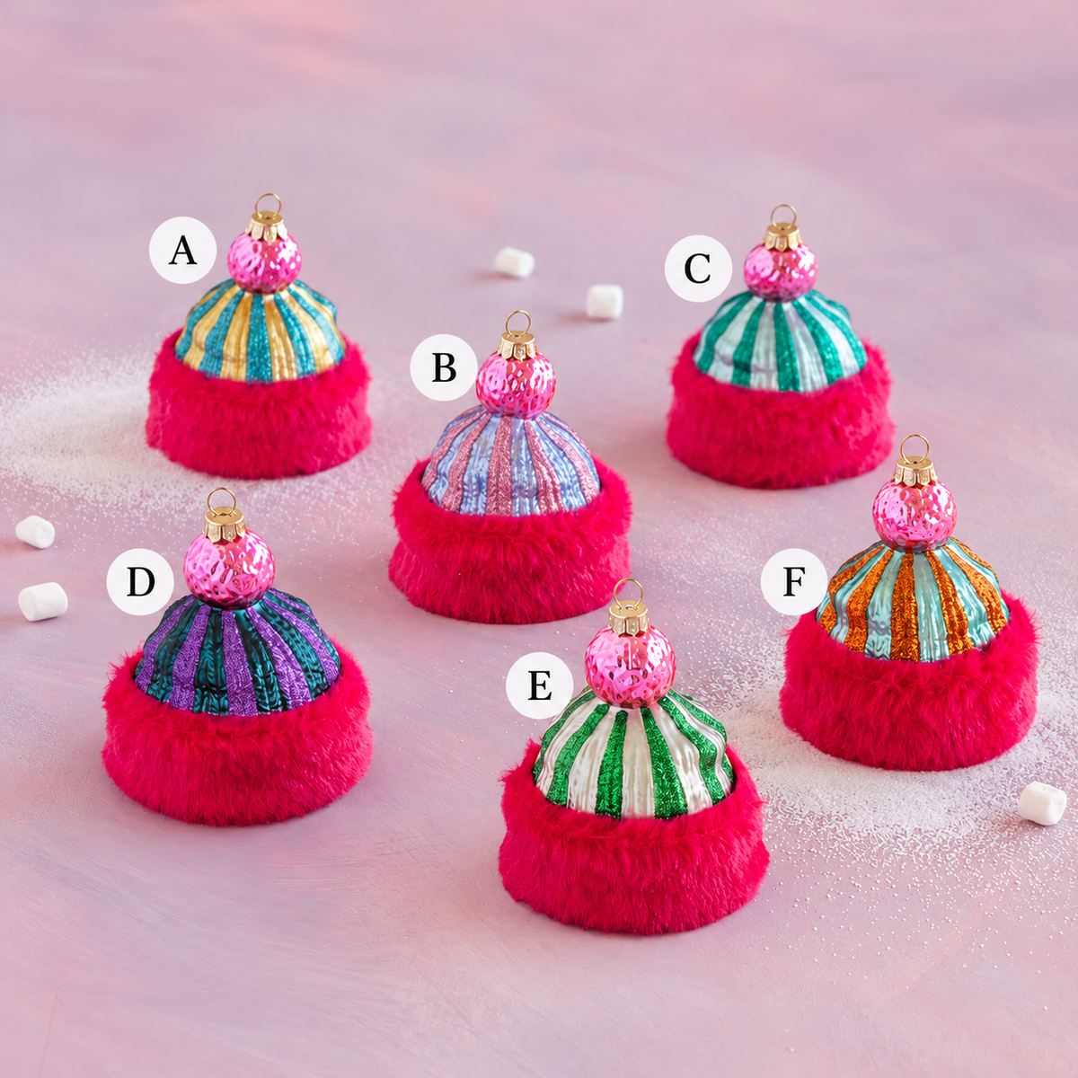 Glitterville Stripe Snuggles Cap Ornament – 4"