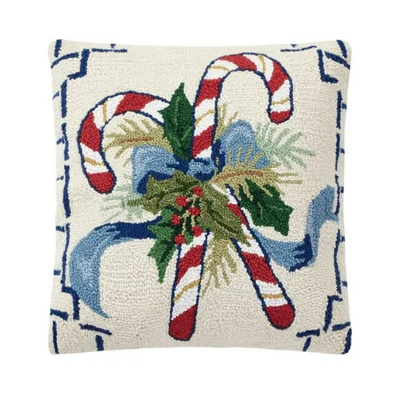 Chinoiserie Candy Cane Hook Pillow – 18" x 18"