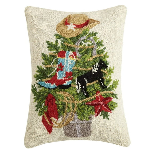 Western Christmas Tree Hooked Pillow – 14" x 20"