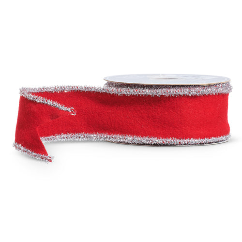 Red Velvet Tinsel-Edge Ribbon, 2.5" x 10 Yards
