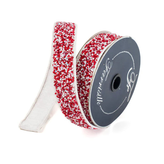 Farisilk Sprinkles Ribbon – Red & White (1" x 10 Yards)