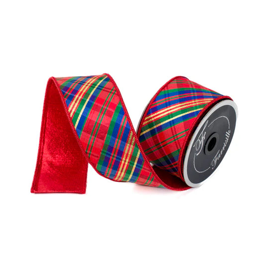 Farrisilk Red Tartan Plaid Ribbon with Metallic Accents – 2.5" x 10 Yards