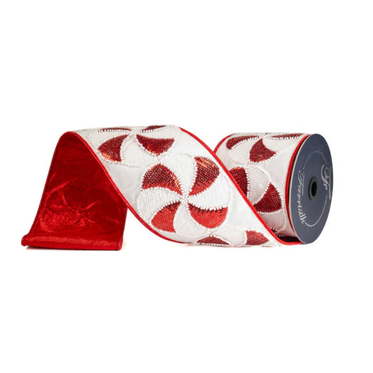 Farrisilk Peppermint Candies Sequined Ribbon – Red & White (4" x 5yd)