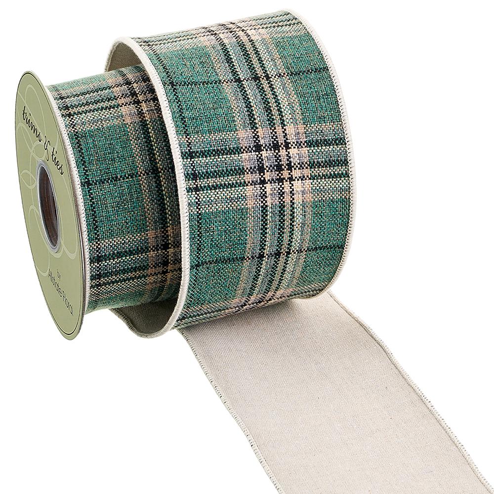 4" x 10 Yards Woven Green Plaid Ribbon