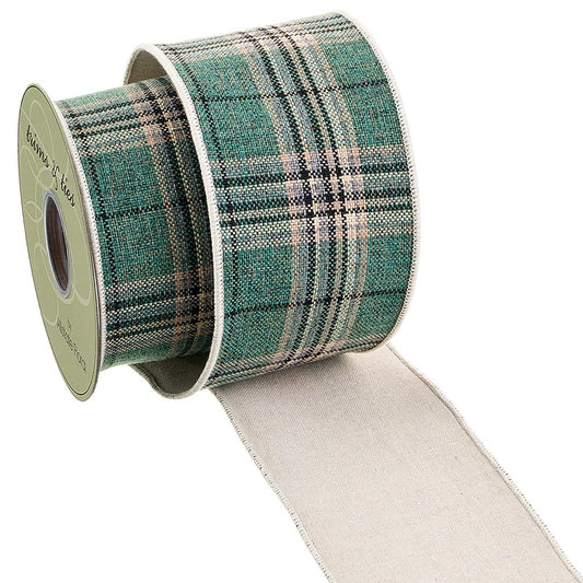 4" x 10 Yards Woven Green Plaid Ribbon