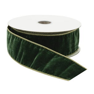 Plush Green Velvet Ribbon with Metallic Edge, 2.5" x 10 Yards