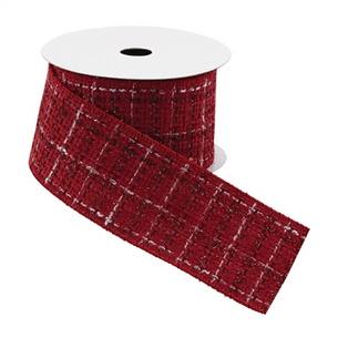 Red Tweed Plaid Ribbon - 2.5" x 10 Yards