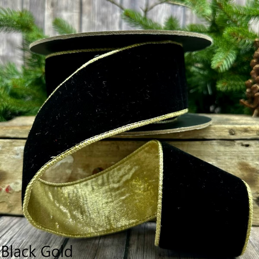 Black Velvet Luxe with Gold Backing - 2.5” x 10 Yards