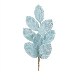 27.5” Velvet Sequin Leaf Spray – Ice Blue