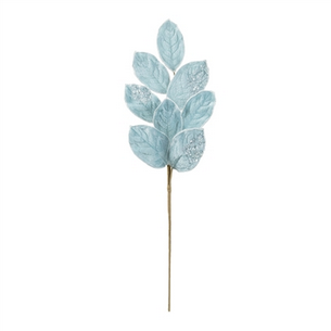 27.5” Velvet Sequin Leaf Spray – Ice Blue