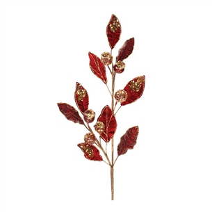 29.5” Deep Red Velvet Leaf & Fruit Spray