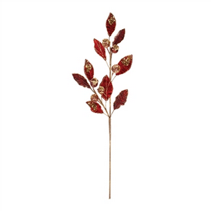 29.5” Deep Red Velvet Leaf & Fruit Spray