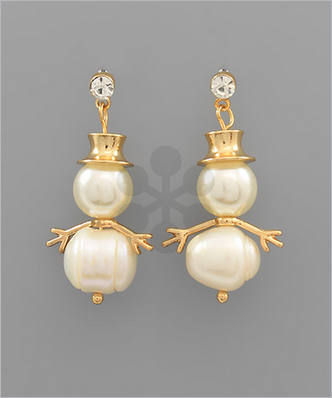 Pearl Snowman Drop Earrings