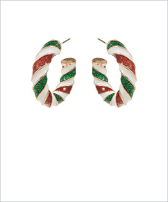 Holiday Twist Candy Cane Hoop Earrings