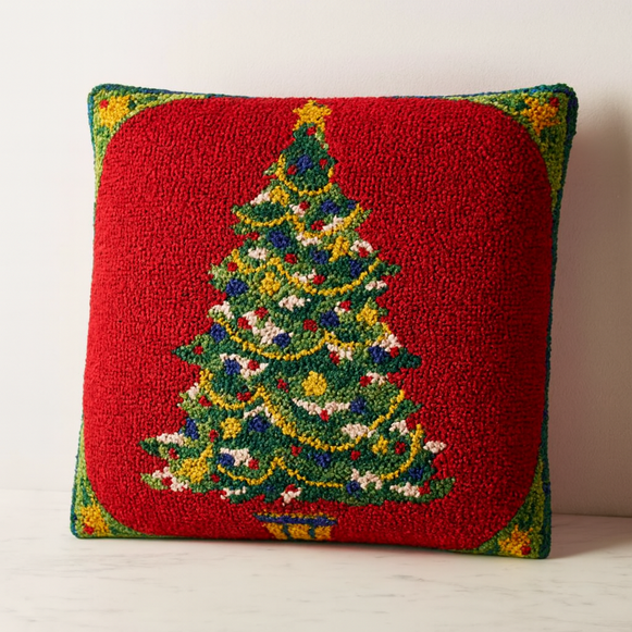 Classic Christmas Tree Hook Pillow – 18" x 18"