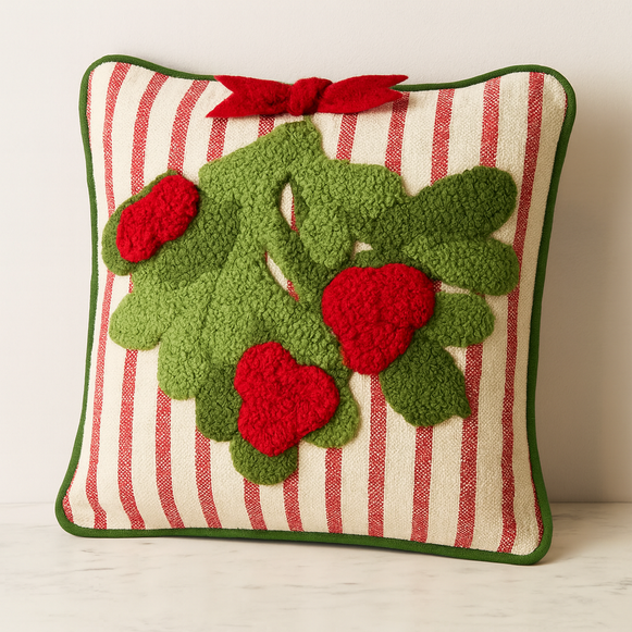 Striped Mistletoe Hook Pillow – 10" x 10"