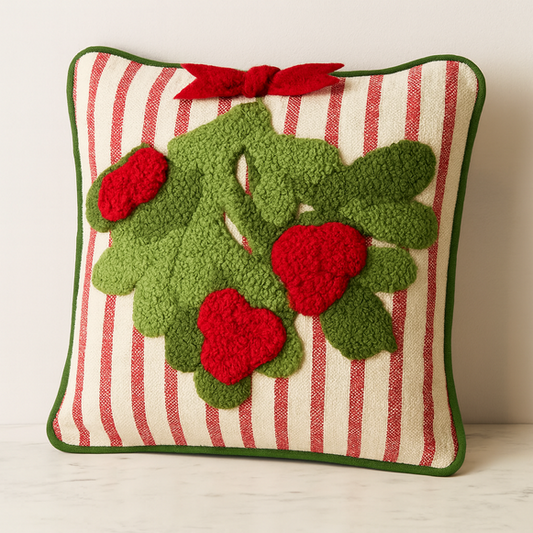 Striped Mistletoe Hook Pillow – 10" x 10"