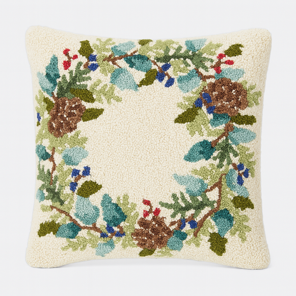 Pinecone Wreath Hook Pillow – 16" x 16"