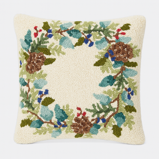 Pinecone Wreath Hook Pillow – 16" x 16"