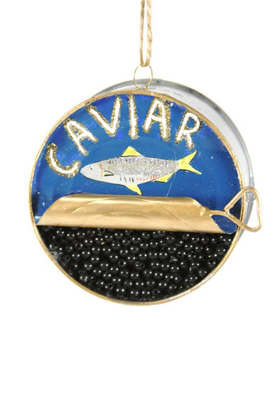 Glass Blue Caviar Tin Ornament