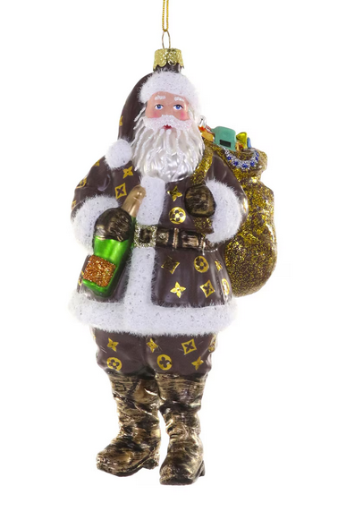 Designer Santa with Champagne Ornament