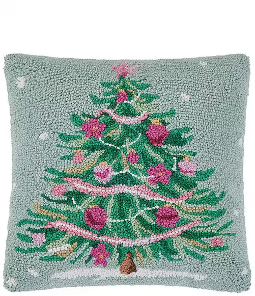 Christmas Tree Hooked Pillow – 16" x 16"